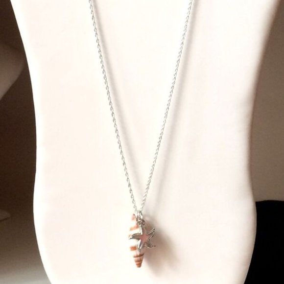 Natural Sea Shell Necklace 24" Silver Plated Starfish Island Beach Mermaid - Picture 5 of 9